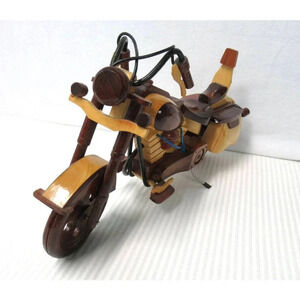 Vintage Collectable Handmade 2 Tone Wooden Motorcycle with Saddle Bags
